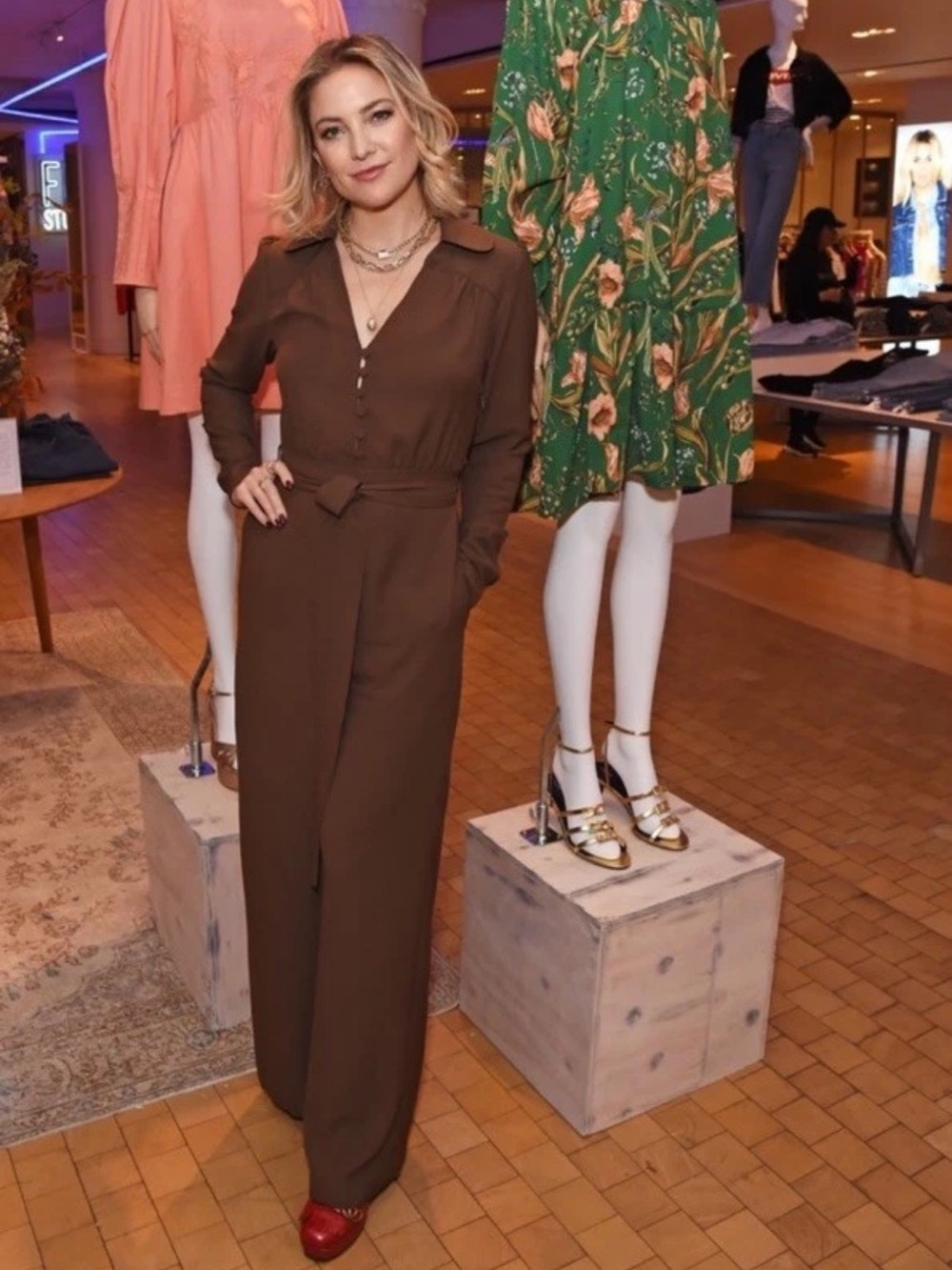 Happy X Nature Kate Hudson Gem Brown Jumpsuit Wide Leg Belted 12 Quite Luxury
